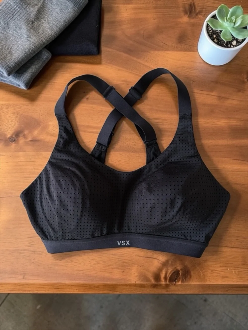 VSX Black Perforated Cross-Back Sports Bra